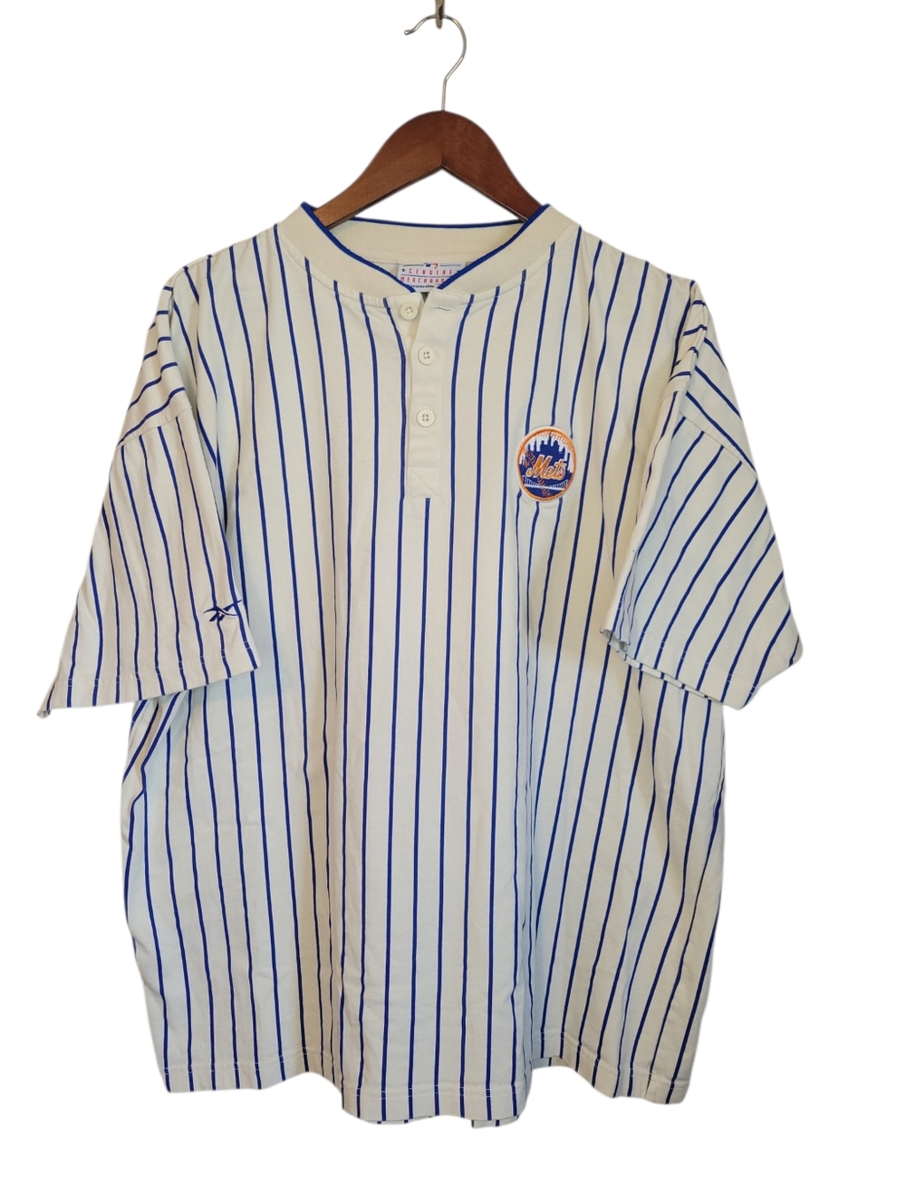 ​Vintage New York Mets Pinstripe Henley Jersey Shirt Reebok Y2K L - Picture 2 of 10